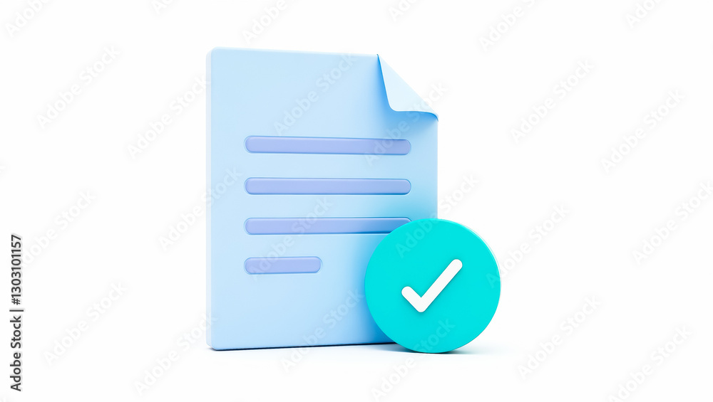 3d render of a light blue document with a teal checkmark 3d render of a light blue document with a teal checkmark