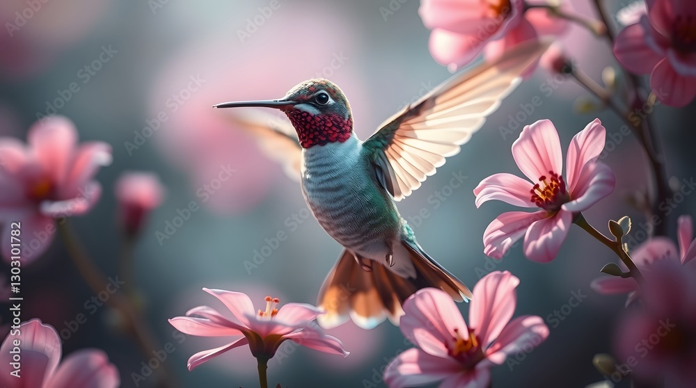 Naklejka premium Hummingbird with Flowers