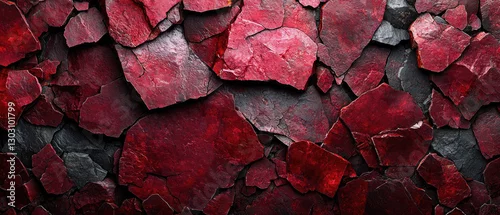Panel kuchenny z motywem Fractured deep red stone pieces with dark crevices creating a dramatic mosaic-like texture. Generative AI.