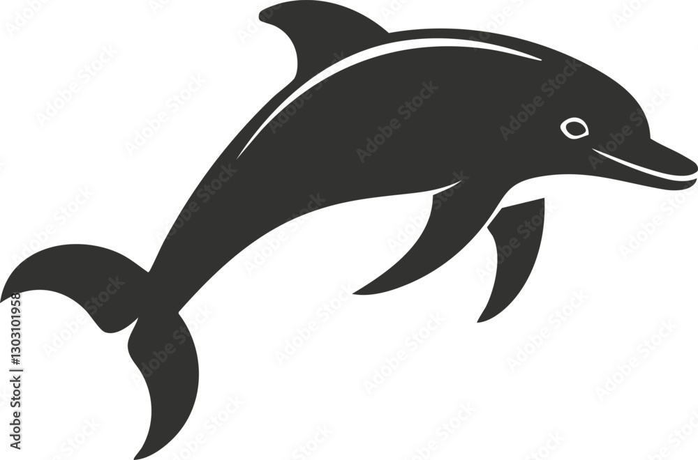Fototapeta premium Silhouette of a dolphin jumping in a simple black and white design.