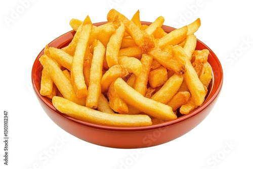 Delicious french fries in plate isolated on transparent or white background, png  