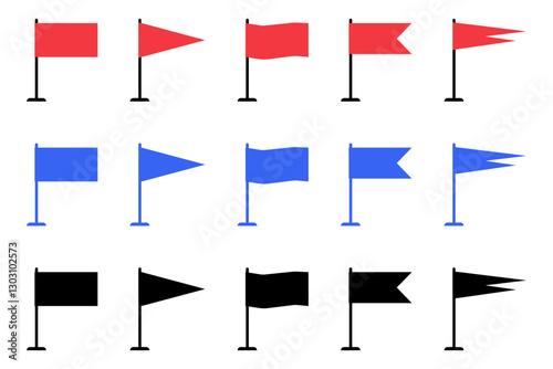 Vector Pennant Flags – Red, Blue, Black – Decorative Banner Icons – Transparent PNG Clipart