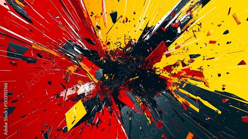 A high-energy Black Friday design with shattered graphics, bold text, and a vibrant red and yellow palette to convey urgency