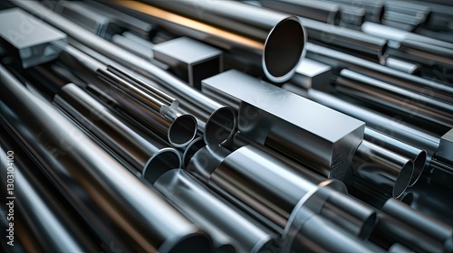 An abstract composition showing various metal shapes and forms
