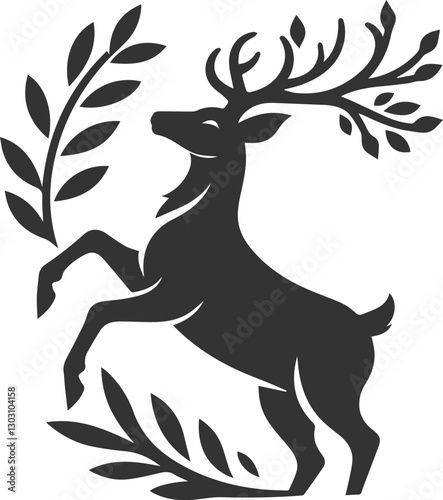 A deer standing on its hind legs, reaching for leaves animal silhouette vector