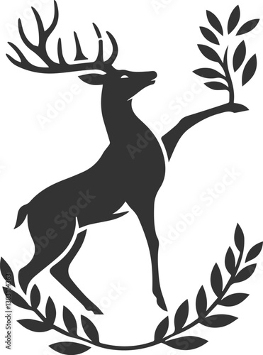 A deer standing on its hind legs, reaching for leaves animal silhouette vector