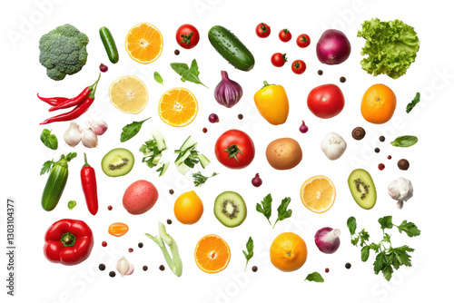 Fresh vegetables and fruits isolated on transparent or white background, png