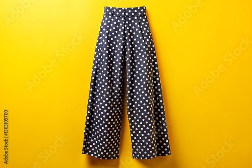 polka dot wide-leg pants, solid yellow background