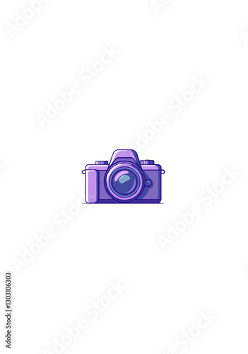 Stylized Vector Camera Icon with a Purple Color Palette and Glossy Lens for Photography and Media Branding