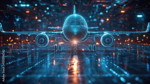 Composite materials aircraft engineer analyzing AI-driven lightweight carbon fiber airframe designs, refining strength-to-weight ratio for next-gen aviation