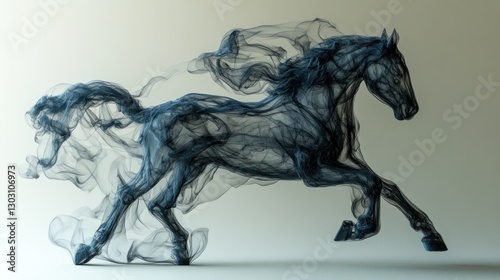 A stylized representation of a horse made of flowing smoke-like material.