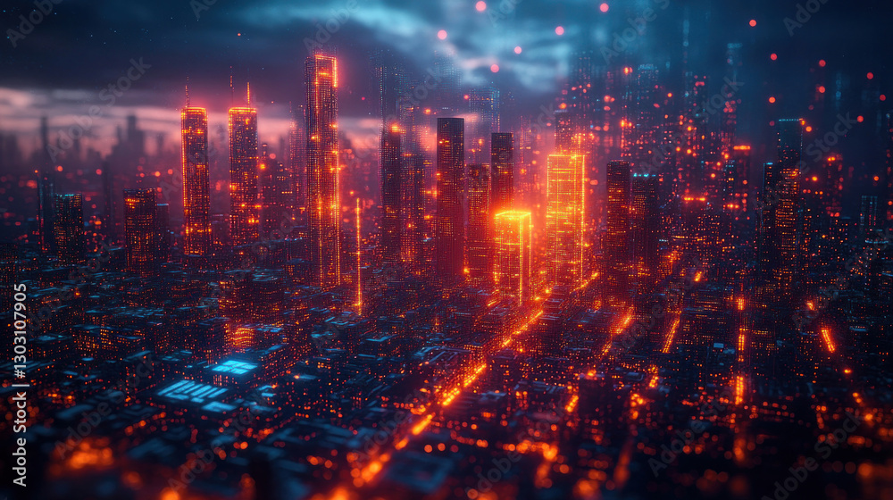 Fototapeta premium Holographic city planners designing AI-driven megacity expansions, refining real-time digital twin integration, optimizing futuristic sustainable architecture