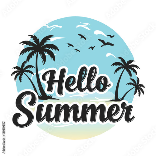 Wallpaper Mural Hello Summer  typography with Sun hand draw  vector art design with white background Torontodigital.ca