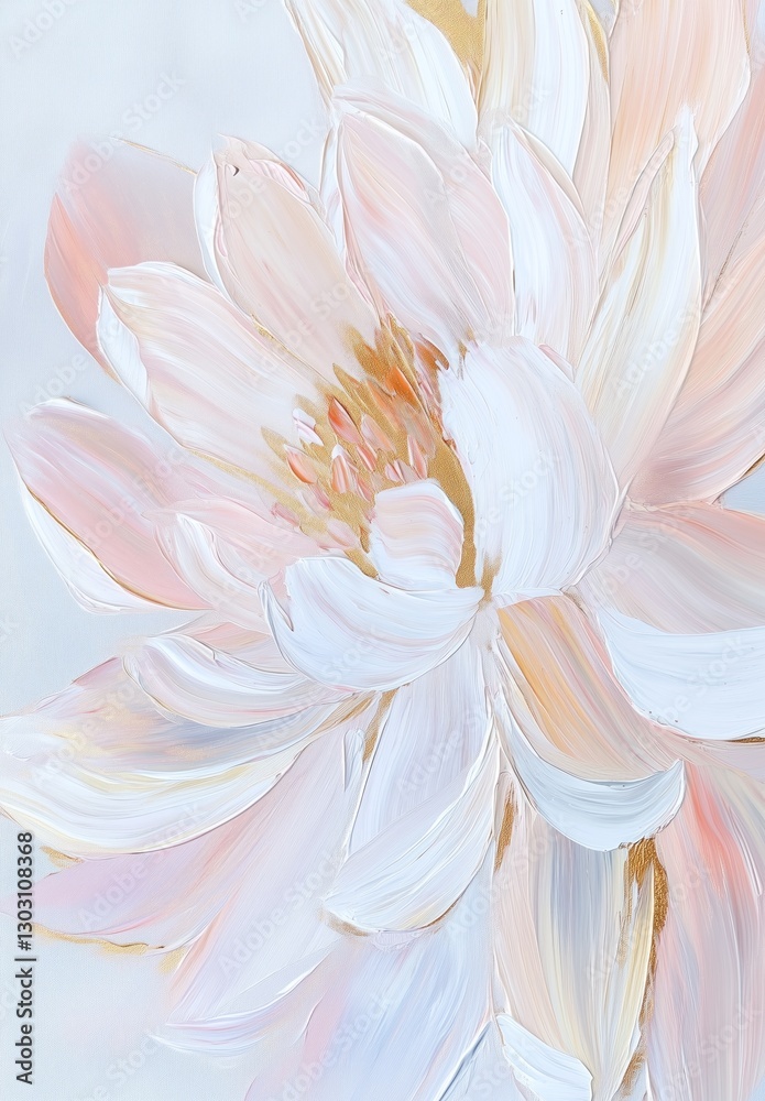 Fototapeta premium Soft pink and white lotus flower with gentle brush strokes on canvas