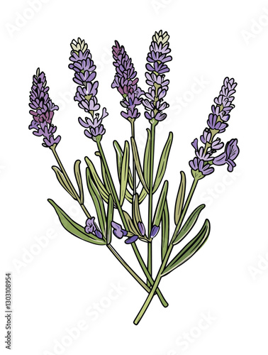 bright purple lavender flower illustration