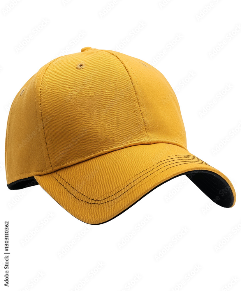 Fototapeta premium Yellow baseball cap mockup, simple blank headwear for branding, isolated on transparent background