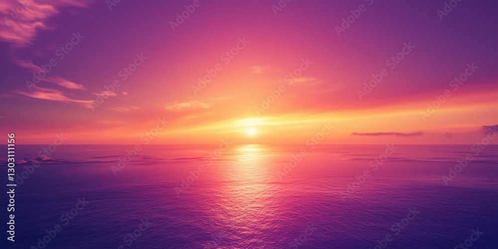 A stunning purple sunset over the ocean, casting an enchanting glow on its tranquil waters A stunning purple sunset over the ocean, casting an enchanting glow on its tranquil waters
