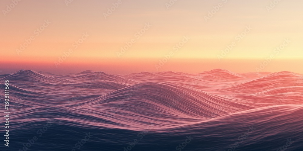 Beautiful, smooth waves in the ocean at sunrise, with a pink and orange gradient Beautiful, smooth waves in the ocean at sunrise, with a pink and orange gradient
