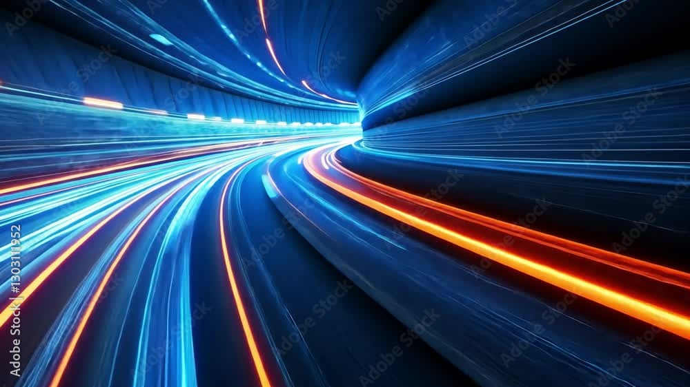 Dynamic Tunnel of Speed: Capturing the essence of speed and data transfer, streaks of light create a vibrant and futuristic tunnel, hinting at high-tech innovation and digital progress.