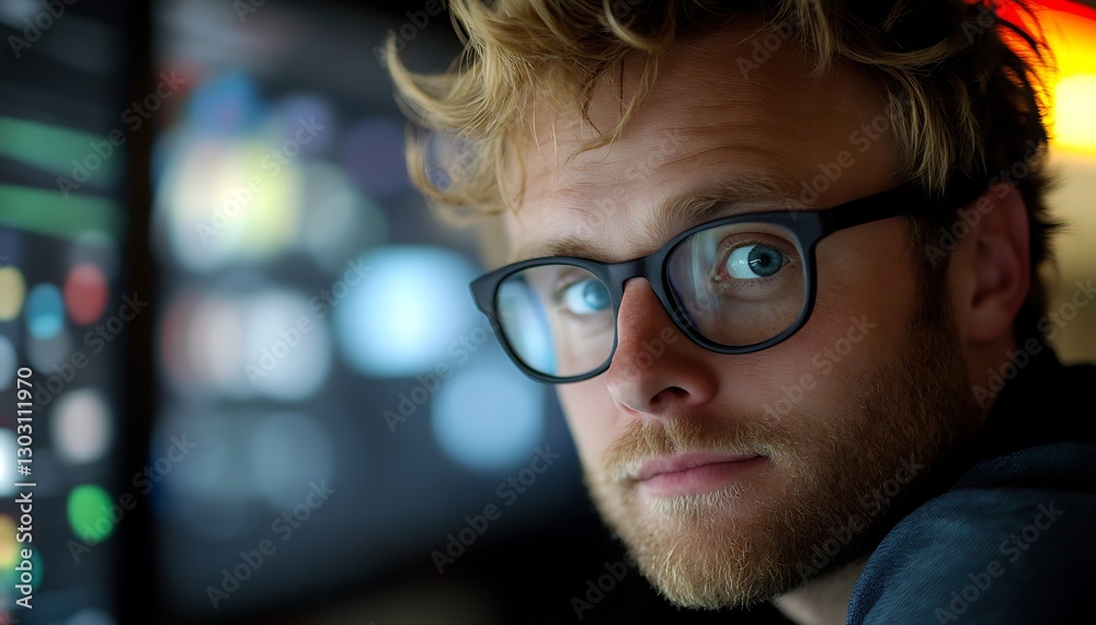 Focused programmer working late at night Focused programmer working late at night