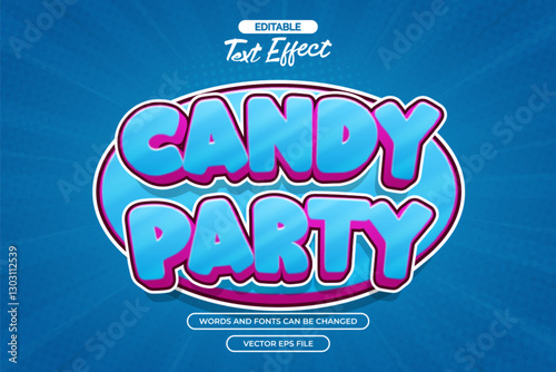 Candy party editable text effect with blue comic background