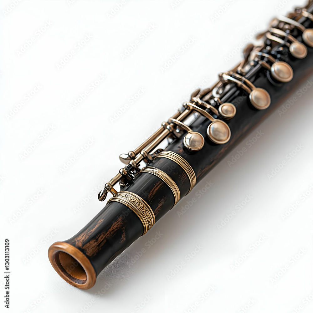 Naklejka premium Oboe Woodwind Instrument in Classical Performance: A Harmony of Wood and Brass with Vintage Elegance