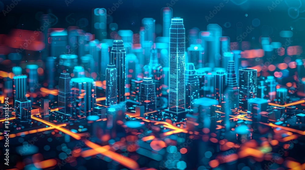 Futuristic Glowing Cityscape Depicting Urban Network Technology Visualization Futuristic Glowing Cityscape Depicting Urban Network Technology Visualization