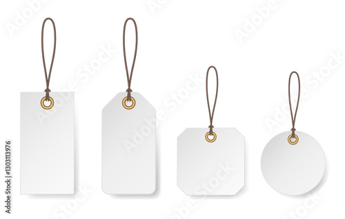 Set of white price tags. Luggage tag. Cardboard label for clothes.	