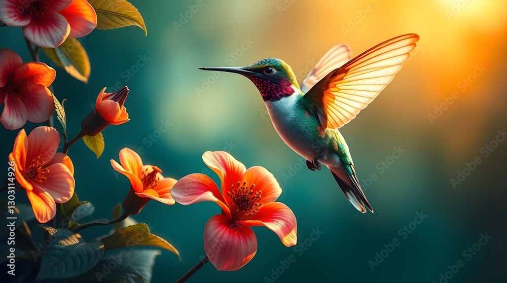 Fototapeta premium Hummingbird with Flowers