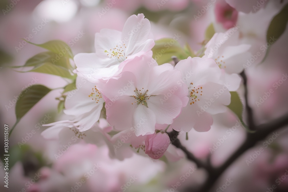 Delicate Pink Cherry Blossom Flowers in Bloom with Soft Background Delicate Pink Cherry Blossom Flowers in Bloom with Soft Background