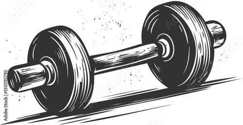 Black and white illustration of a dumbbell for fitness and exercise.