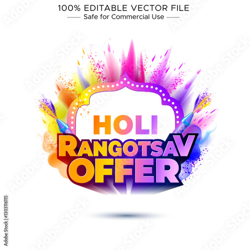 Holi Festival Logo and Banner Design: Vibrant Color Splash Promotional Sale.
