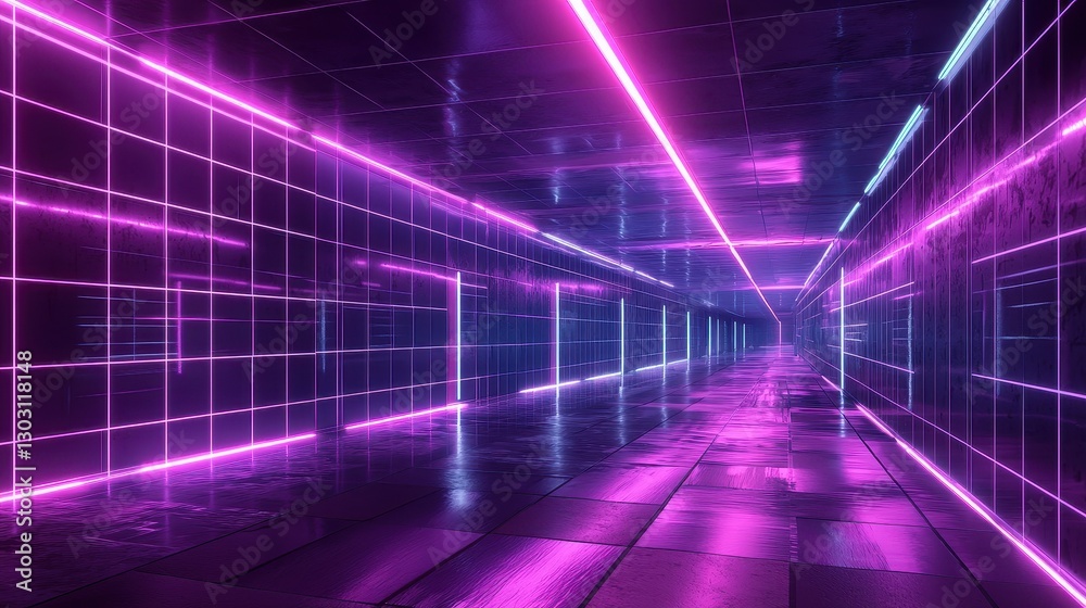 Futuristic Urban Grid with Neon Lights in a Contemporary Corridor Futuristic Urban Grid with Neon Lights in a Contemporary Corridor