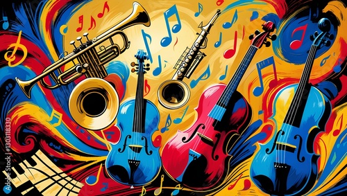 Vibrant Musical Instruments and Notes