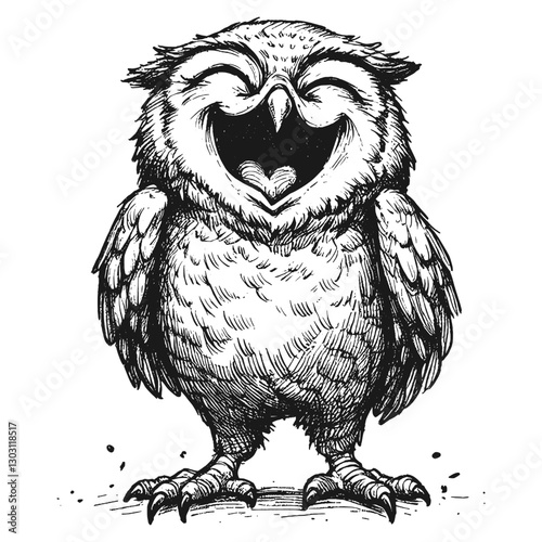 Owl laugh line art drawing ink sketch vector hand drawn illustration background grinning gorillas and snickering dolphins