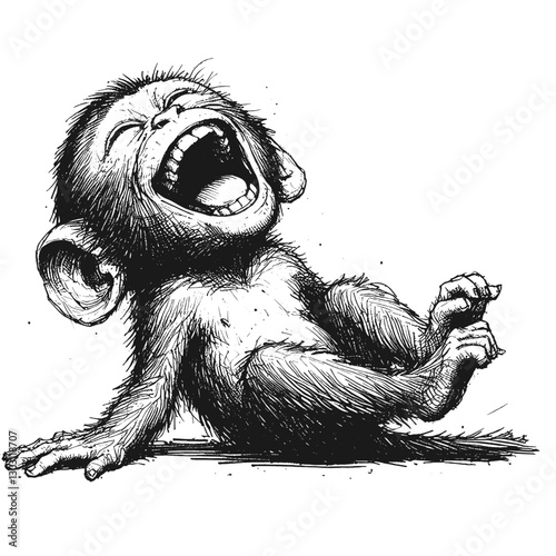 Monkey laugh line art drawing ink sketch vector hand drawn illustration background giggles in the wild when animals crack up