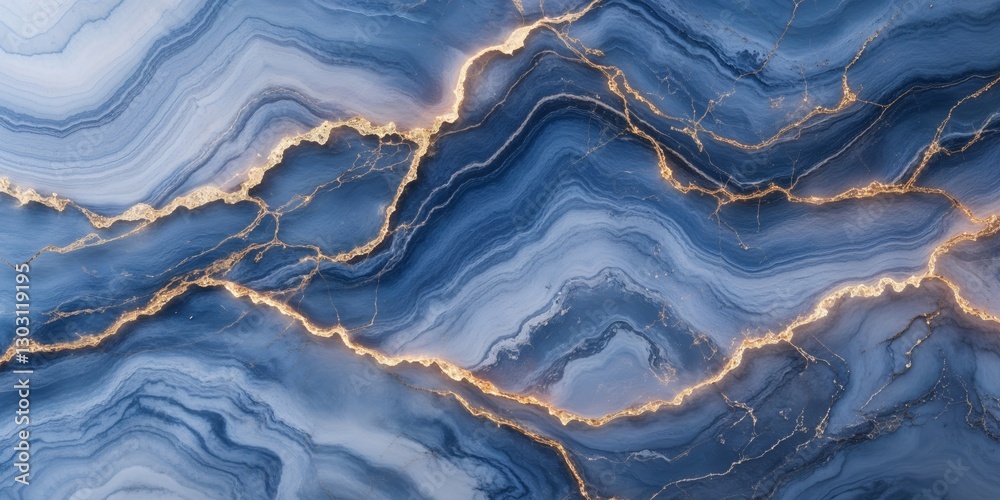 Fototapeta premium Abstract blue marble texture with gold veins and depth effect