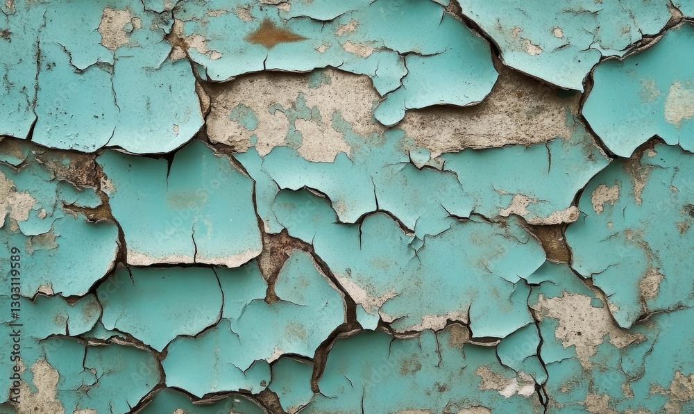 Obraz premium Peeling turquoise paint revealing aged textured surface.
