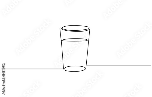 Glass of water icon with editable strokes continuous one line drawing, One continuous line illustration of a glass cup, isolated on white background. Line art of a glass cup.