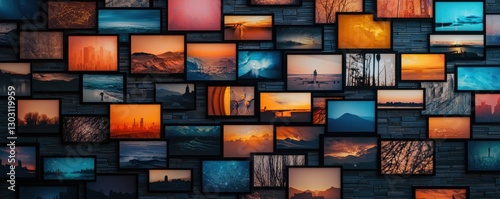 A vibrant collage of framed landscape photos showcasing a variety of colors, textures, and scenic views, creating an artistic and immersive visual experience.