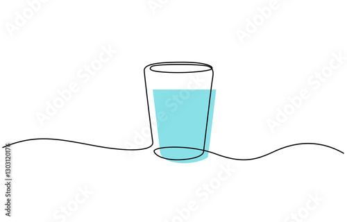 Glass of water icon with editable strokes continuous one line drawing, One continuous line illustration of a glass cup, isolated on white background. Line art of a glass cup.