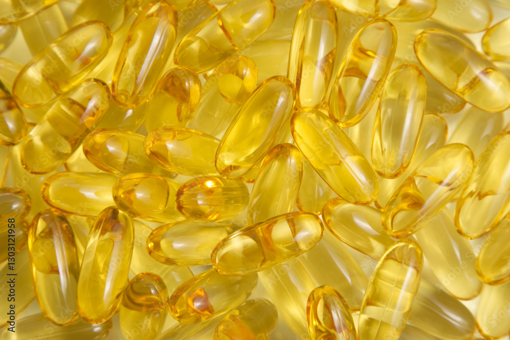 Top view of Omega 3 fish oil capsules laid out Top view of Omega 3 fish oil capsules laid out