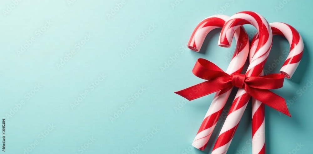 Striped candy canes, red and white, tied with a festive ribbon bow , red, gift Striped candy canes, red and white, tied with a festive ribbon bow , red, gift