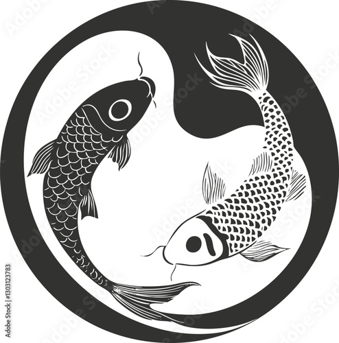 Yin yang symbol with koi fish representing balance and harmony.