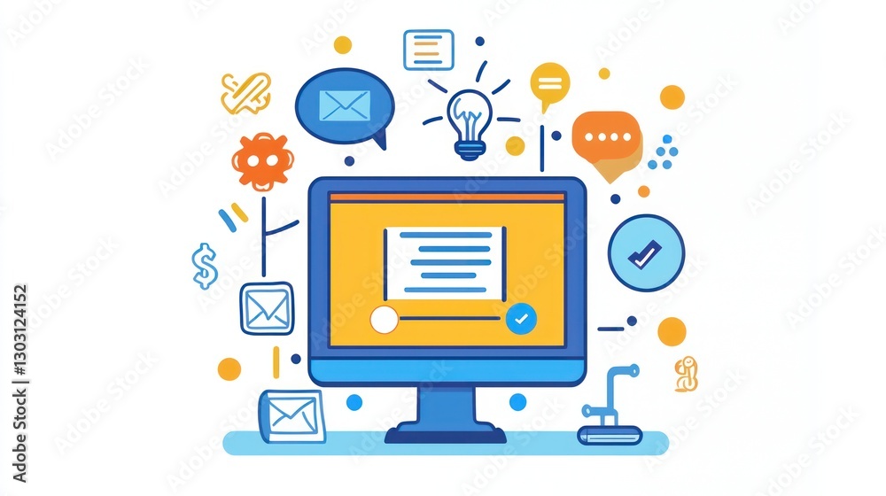 Modern Computer Illustration with Icons of Communication and Ideas Modern Computer Illustration with Icons of Communication and Ideas