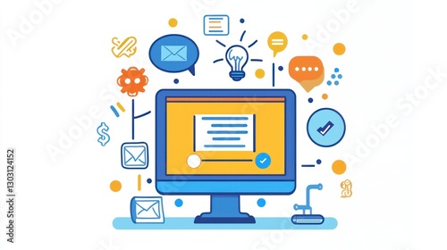 Wallpaper Mural Modern Computer Illustration with Icons of Communication and Ideas Torontodigital.ca