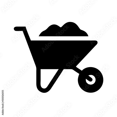 Wheelbarrow icon with solid design in minimalist style for gardening and construction
