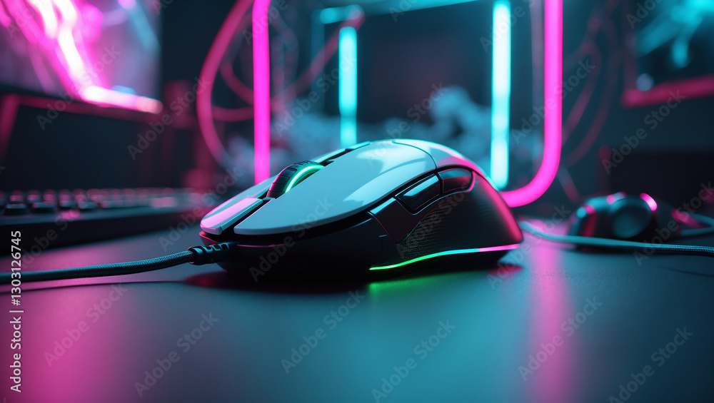 High-performance gaming mouse with RGB lighting, set in a cyberpunk gaming setup. Perfect for esports, gaming accessories, and technology visuals.
High-performance gaming mouse with RGB lighting, set in a cyberpunk gaming setup. Perfect for esports, gaming accessories, and technology visuals.