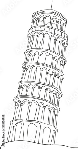 Line drawing of the Leaning Tower of Pisa, iconic Italian landmark.