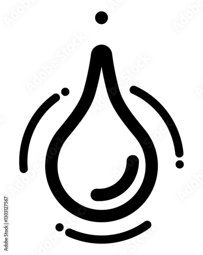 icon of a droplet with dynamic curved lines around it symbolizing essential oil hydration liquid energy or fluid motion.